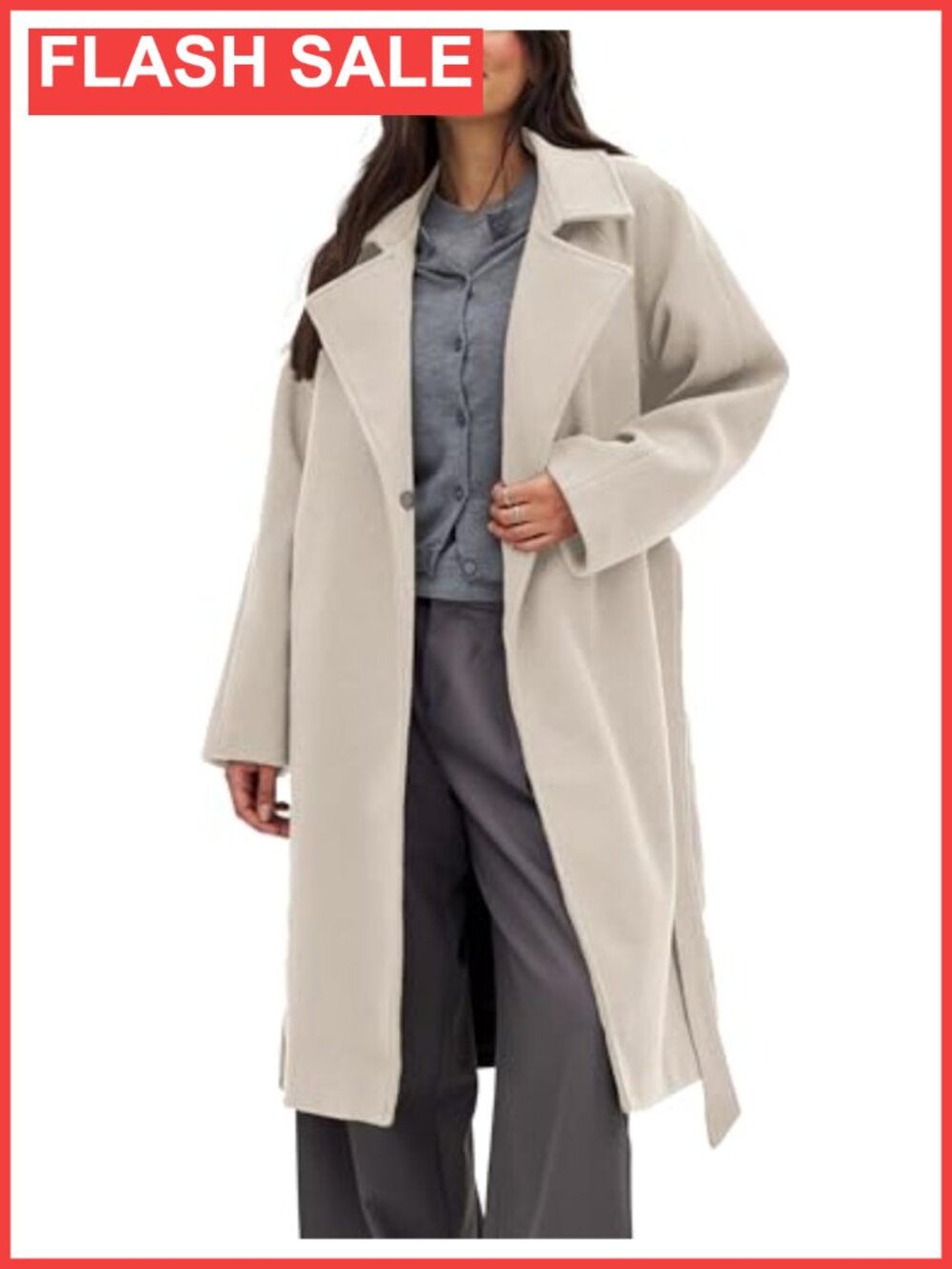 Wool Blend Peacoat Womens Winter Belted Trench Coat Knee Length
